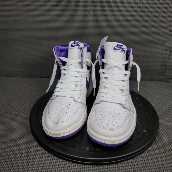 Jordan 1 Retro High Shoes Womens Sz 7.5 White Purple Sneakers - Picture 2 of 8